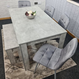 Kosy Koala Grey Kitchen Dining Table, 4 Grey Tufted Velvet Chairs And 1 Bench Dining Set (140X80X75Cm) - thumbnail 5