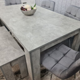 Kosy Koala Grey Kitchen Dining Table, 4 Grey Tufted Velvet Chairs And 1 Bench Dining Set (140X80X75Cm) - thumbnail 6