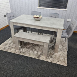 Kosy Koala Grey Kitchen Dining Table, 4 Grey Tufted Velvet Chairs And 1 Bench Dining Set (140X80X75Cm)