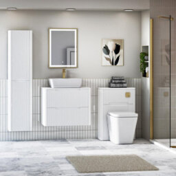 Royal Bathrooms Avenza 600mm Matt White Wall Hung Bathroom Countertop Vanity Unit 2 Drawer With Cube Basin - thumbnail 4