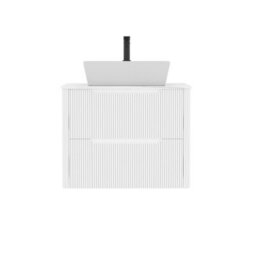 Royal Bathrooms Avenza 600mm Matt White Wall Hung Bathroom Countertop Vanity Unit 2 Drawer With Cube Basin - thumbnail 6