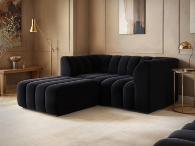 Solace+Co Halle 2 Seater With Footstool Black Velvet - image 1
