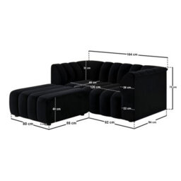 Solace+Co Halle 2 Seater With Footstool Black Velvet - thumbnail 3