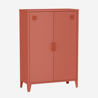 Sweeek - Metal Sideboard Cabinet With 2 Storage Compartments Industrial-Style Terracotta L 75 X W 33 X H 110 Cm - Soho   Sweeek - image 1