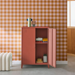 Sweeek - Metal Sideboard Cabinet With 2 Storage Compartments Industrial-Style Terracotta L 75 X W 33 X H 110 Cm - Soho   Sweeek - thumbnail 6