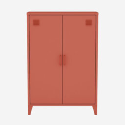 Sweeek - Metal Sideboard Cabinet With 2 Storage Compartments Industrial-Style Terracotta L 75 X W 33 X H 110 Cm - Soho   Sweeek - thumbnail 2