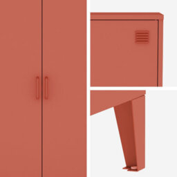 Sweeek - Metal Sideboard Cabinet With 2 Storage Compartments Industrial-Style Terracotta L 75 X W 33 X H 110 Cm - Soho   Sweeek - thumbnail 4