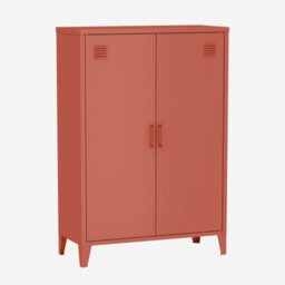 Sweeek - Metal Sideboard Cabinet With 2 Storage Compartments Industrial-Style Terracotta L 75 X W 33 X H 110 Cm - Soho   Sweeek - thumbnail 1