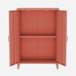 Sweeek - Metal Sideboard Cabinet With 2 Storage Compartments Industrial-Style Terracotta L 75 X W 33 X H 110 Cm - Soho   Sweeek - thumbnail 3