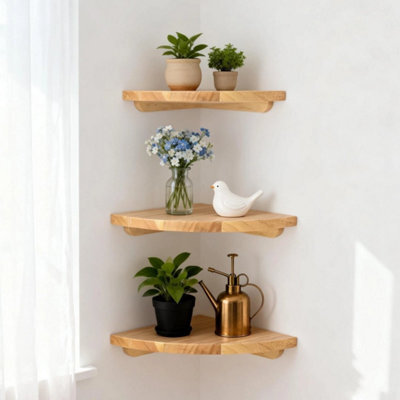 22Cm Oak Floating Corner Shelf Wall Mounted With Cable Hole - image 1