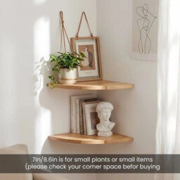 22Cm Oak Floating Corner Shelf Wall Mounted With Cable Hole - thumbnail 4