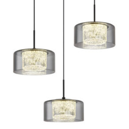 Luminosa Lighting Luminosa Fogsy Cluster Pendant Ceiling Light Matt Black Smoke Glass Shade 3X Led 4000K - thumbnail 3