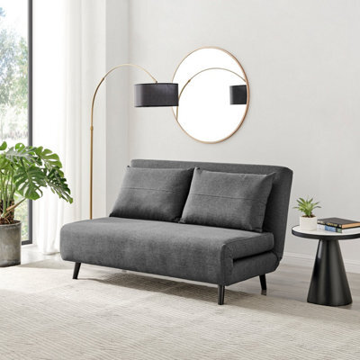 Furniturebox Uk Sofa Bed - 'bobby' Dark Grey Fabric 2 Seat Sofa Unfolds Into Single - Fold Out Guest Bed - image 1