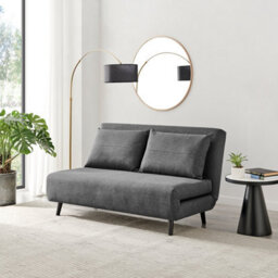 Furniturebox Uk Sofa Bed - 'bobby' Dark Grey Fabric 2 Seat Sofa Unfolds Into Single - Fold Out Guest Bed - thumbnail 1
