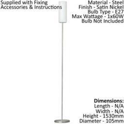 Elegant Satin Nickel Floor Lamp With White Glass Shade - E27 Bulb Compatible - thumbnail 2