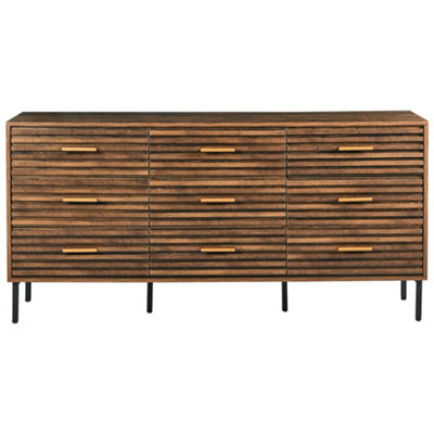 Wyld And Coco Urbanoak 9-Drawer Chest Dark Brown Mdf With Black Iron Hairpin Legs - Wide Modern Rustic Storage - image 1