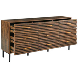Wyld And Coco Urbanoak 9-Drawer Chest Dark Brown Mdf With Black Iron Hairpin Legs - Wide Modern Rustic Storage - thumbnail 4
