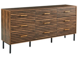 Wyld And Coco Urbanoak 9-Drawer Chest Dark Brown Mdf With Black Iron Hairpin Legs - Wide Modern Rustic Storage - thumbnail 3
