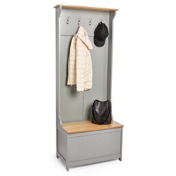 Vonhaus Coat Stand With Shoe Storage, Grey Hallway Unit With 7 Double Hooks & Storage Bench, Hall Tree For Entryway, Ash Hall - thumbnail 1
