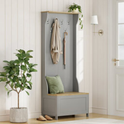 Vonhaus Coat Stand With Shoe Storage, Grey Hallway Unit With 7 Double Hooks & Storage Bench, Hall Tree For Entryway, Ash Hall - thumbnail 2