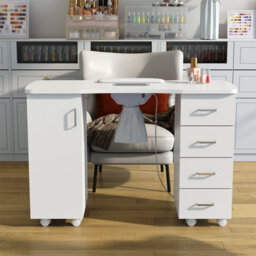 Living And Home White 4 Drawers Nail Desk Manicure Table With Dust Collector And Wrist Cushion, 120Cm W - thumbnail 1
