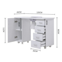 Living And Home White 4 Drawers Nail Desk Manicure Table With Dust Collector And Wrist Cushion, 120Cm W - thumbnail 6