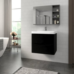 Rinse Bathrooms 600mm Matt Black Wall Hung 2 Drawer Vanity Unit Basin Bathroom Storage Furniture - thumbnail 1