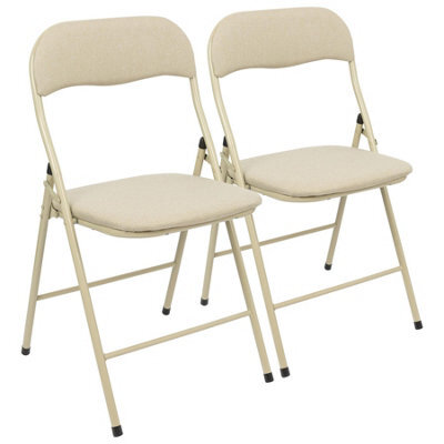 Harbour Housewares Fabric Padded Metal Folding Chairs - Beige - Pack Of 2 - image 1