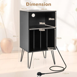 Gainoom Black Record Player Stand 3-Tier Turntable Stand Vinyl Record Storage Table W/ Shelf & 4 Dividers - thumbnail 2