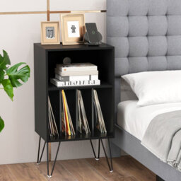 Gainoom Black Record Player Stand 3-Tier Turntable Stand Vinyl Record Storage Table W/ Shelf & 4 Dividers - thumbnail 5