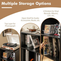 Gainoom Black Record Player Stand 3-Tier Turntable Stand Vinyl Record Storage Table W/ Shelf & 4 Dividers - thumbnail 6