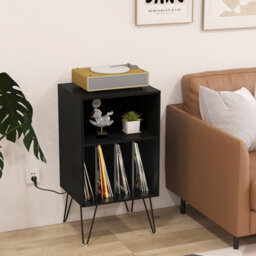 Gainoom Black Record Player Stand 3-Tier Turntable Stand Vinyl Record Storage Table W/ Shelf & 4 Dividers - thumbnail 3