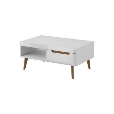 Arte Nordi Coffee Table 107Cm White Gloss, Scandinavian-Inspired Multifunctional Living Room Table With Drawers And Open Shelf - image 1