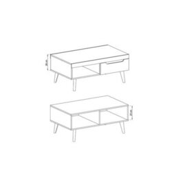 Arte Nordi Coffee Table 107Cm White Gloss, Scandinavian-Inspired Multifunctional Living Room Table With Drawers And Open Shelf - thumbnail 3