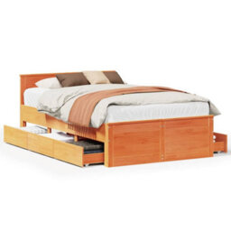 Berkfield Bed Frame Without Mattress With Headboard Wax Brown 120X190 Cm Small Double Solid Wood Pine - thumbnail 2