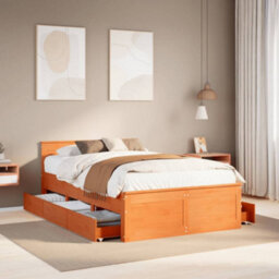 Berkfield Bed Frame Without Mattress With Headboard Wax Brown 120X190 Cm Small Double Solid Wood Pine - thumbnail 1