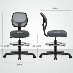 Vinsetto Swivel Mesh Office Chair W/ Adjustable Footrest Ring, Charcoal Grey - thumbnail 3