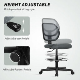 Vinsetto Swivel Mesh Office Chair W/ Adjustable Footrest Ring, Charcoal Grey - thumbnail 4