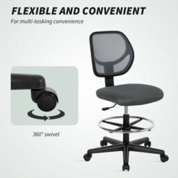 Vinsetto Swivel Mesh Office Chair W/ Adjustable Footrest Ring, Charcoal Grey - thumbnail 7