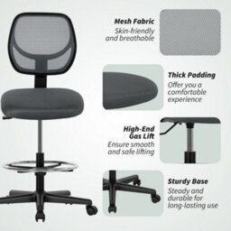 Vinsetto Swivel Mesh Office Chair W/ Adjustable Footrest Ring, Charcoal Grey - thumbnail 8