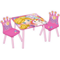 Urbn-Living Urbnliving 53Cm Height Kids Wooden Table & 2 Chairs Princess Themed Toddlers Junior Play Desk Set - thumbnail 1