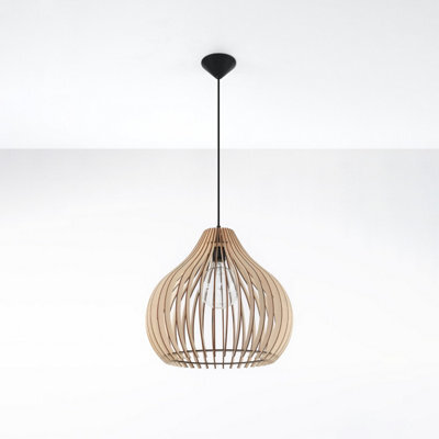 Luminosa Lighting Luminosa Aprilla Wire Frame Pendant Light Natural Wood E27 - image 1