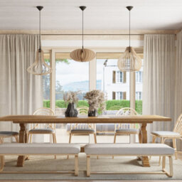 Luminosa Lighting Luminosa Aprilla Wire Frame Pendant Light Natural Wood E27 - thumbnail 6