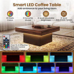 Coffee Table Square Center Table W/ Led Lights - thumbnail 3