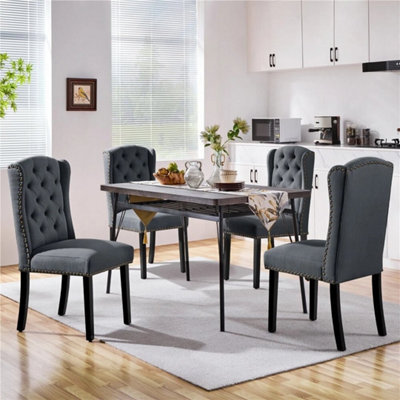 Deep Gray Dining Chairs Set Of 2 Button Tufted Upholstered Dining Chairs With Wing Design - image 1