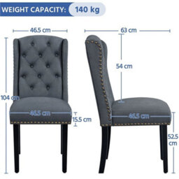 Deep Gray Dining Chairs Set Of 2 Button Tufted Upholstered Dining Chairs With Wing Design - thumbnail 2