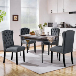 Deep Gray Dining Chairs Set Of 2 Button Tufted Upholstered Dining Chairs With Wing Design - thumbnail 1
