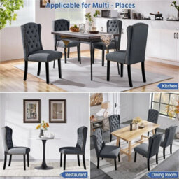 Deep Gray Dining Chairs Set Of 2 Button Tufted Upholstered Dining Chairs With Wing Design - thumbnail 3