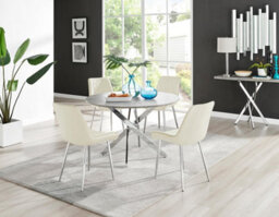 Furniturebox Uk Novara Grey Concrete Effect 120Cm Round Dining Table & 4 Cream Pesaro Silver Chairs - thumbnail 1