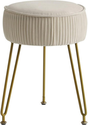Oira Makeup Vanity Stool, Velvet Round Footrest Ottoman, White - image 1